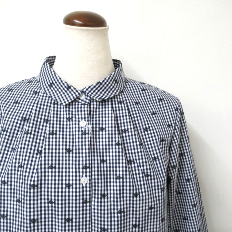 J.Sloane 魚刺繍ギンガムレギュラーカラーシャツ /NV3 【日本製】